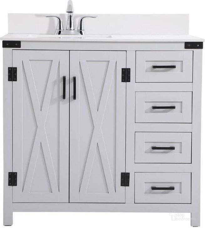 The appearance of Grant 36 Inch Bathroom Vanity In Grey With Backsplash designed by Elegant Lighting in the traditional interior design. This grey piece of furniture  was selected by 1StopBedrooms from Grant Collection to add a touch of cosiness and style into your home. Sku: VF90236GR-BS. Material: MDF. Product Type: Bathroom Vanity. Image1