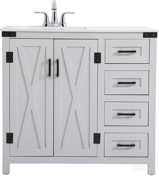 The appearance of Grant 36 Inch Bathroom Vanity In Grey designed by Elegant Lighting in the country / farmhouse interior design. This grey piece of furniture  was selected by 1StopBedrooms from Grant Collection to add a touch of cosiness and style into your home. Sku: VF90236GR. Material: Steel. Product Type: Bathroom Vanity. Image1