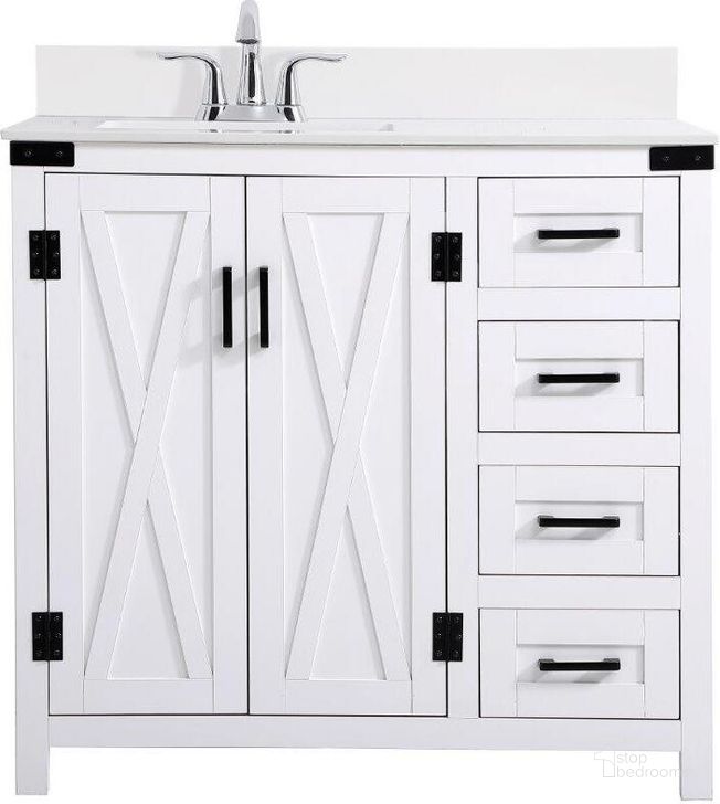 The appearance of Grant 36 Inch Bathroom Vanity In White With Backsplash designed by Elegant Lighting in the traditional interior design. This white piece of furniture  was selected by 1StopBedrooms from Grant Collection to add a touch of cosiness and style into your home. Sku: VF90236WH-BS. Material: MDF. Product Type: Bathroom Vanity. Image1