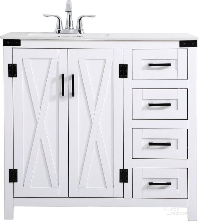 The appearance of Grant 36 Inch Bathroom Vanity In White designed by Elegant Lighting in the country / farmhouse interior design. This white piece of furniture  was selected by 1StopBedrooms from Grant Collection to add a touch of cosiness and style into your home. Sku: VF90236WH. Material: Steel. Product Type: Bathroom Vanity. Image1