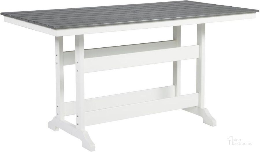 The appearance of Grassways Gray and White Outdoor Table 0qd24495286 designed by Isaac Tahari in the transitional interior design. This gray and white piece of furniture  was selected by 1StopBedrooms from Grassways Collection to add a touch of cosiness and style into your home. Sku: P210-642. Product Type: Outdoor Table. Size: 72". Image1