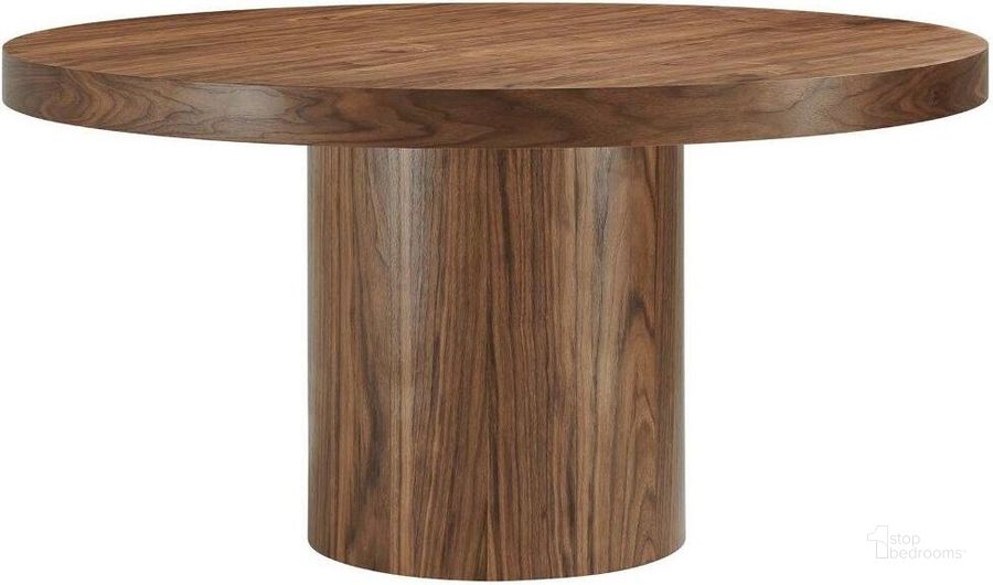 The appearance of Gratify Walnut 60 Inch Round Dining Table designed by Modway in the modern / contemporary interior design. This walnut piece of furniture  was selected by 1StopBedrooms from Gratify Collection to add a touch of cosiness and style into your home. Sku: EEI-4911-WAL. Table Base Style: Pedestal. Table Top Shape: Round. Product Type: Dining Table. Material: MDF. Size: 60". Image1