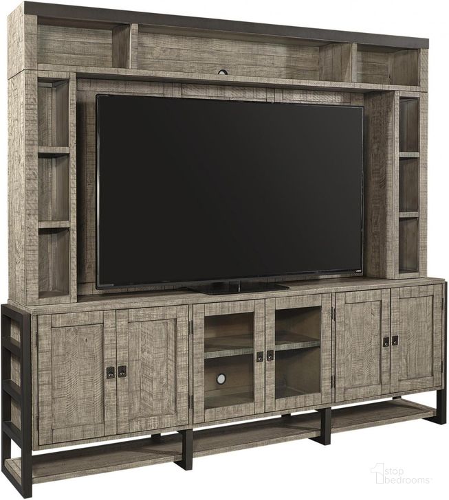 The appearance of Grayson 96 Inch Console And Hutch In Grey designed by Aspenhome in the rustic / southwestern interior design. This grey piece of furniture  was selected by 1StopBedrooms from Grayson Collection to add a touch of cosiness and style into your home. Sku: I215-297H;I215-297. Material: Wood. Product Type: TV Stands and TV Console. Image1