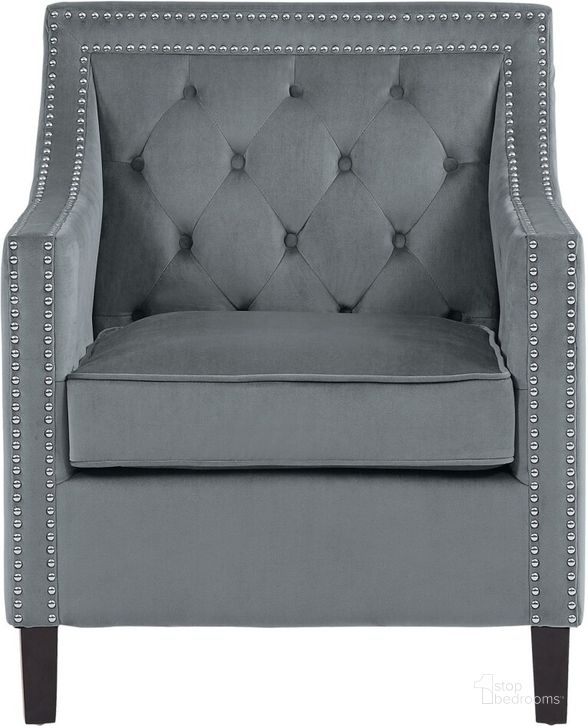 The appearance of Grazioso Light Gray Velvet Accent Chair designed by Homelegance in the modern / contemporary interior design. This light gray piece of furniture  was selected by 1StopBedrooms from Grazioso Collection to add a touch of cosiness and style into your home. Sku: 1297GY-1NN. Material: Wood. Product Type: Accent Chair. Image1