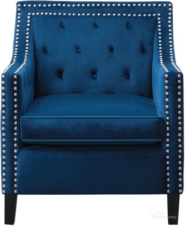 The appearance of Grazioso Navy Velvet Accent Chair designed by Homelegance in the modern / contemporary interior design. This navy piece of furniture  was selected by 1StopBedrooms from Grazioso Collection to add a touch of cosiness and style into your home. Sku: 1297NV-1NN. Material: Wood. Product Type: Accent Chair. Image1
