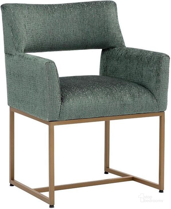 The appearance of Greco Dining Armchair In Aura Teal designed by Sunpan in the modern / contemporary interior design. This teal piece of furniture  was selected by 1StopBedrooms from Greco Collection to add a touch of cosiness and style into your home. Sku: 110782. Material: Fabric. Product Type: Dining Chair. Image1