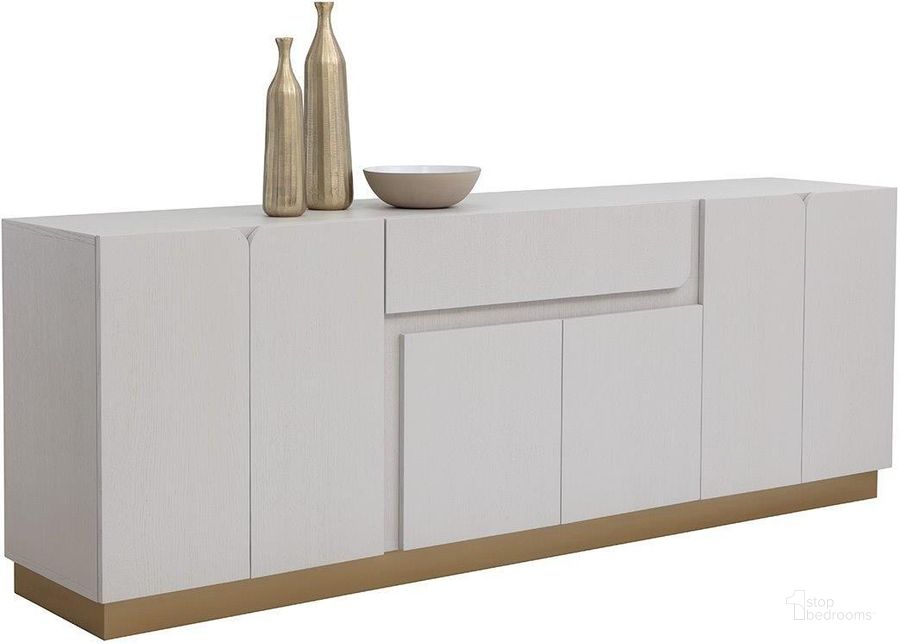The appearance of Greco Sideboard In Gauntlet Grey designed by Sunpan in the transitional interior design. This grey piece of furniture  was selected by 1StopBedrooms from Greco Collection to add a touch of cosiness and style into your home. Sku: 110781. Material: Wood. Product Type: Sideboard. Image1