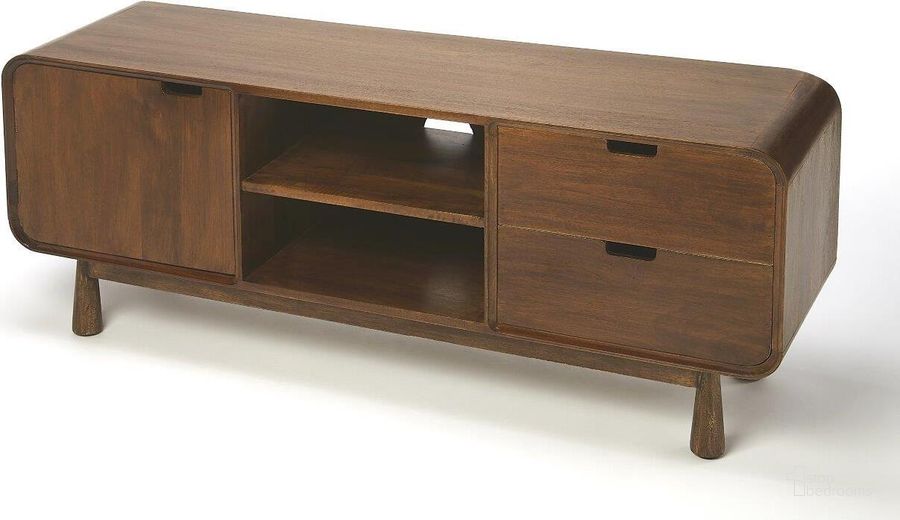 The appearance of Greenvalley Rise Medium Brown TV Stand and TV Console designed by Boho House in the modern / contemporary interior design. This medium brown piece of furniture  was selected by 1StopBedrooms from Greenvalley Rise Collection to add a touch of cosiness and style into your home. Sku: 5328140. Material: Wood. Product Type: Entertainment Console. Image1