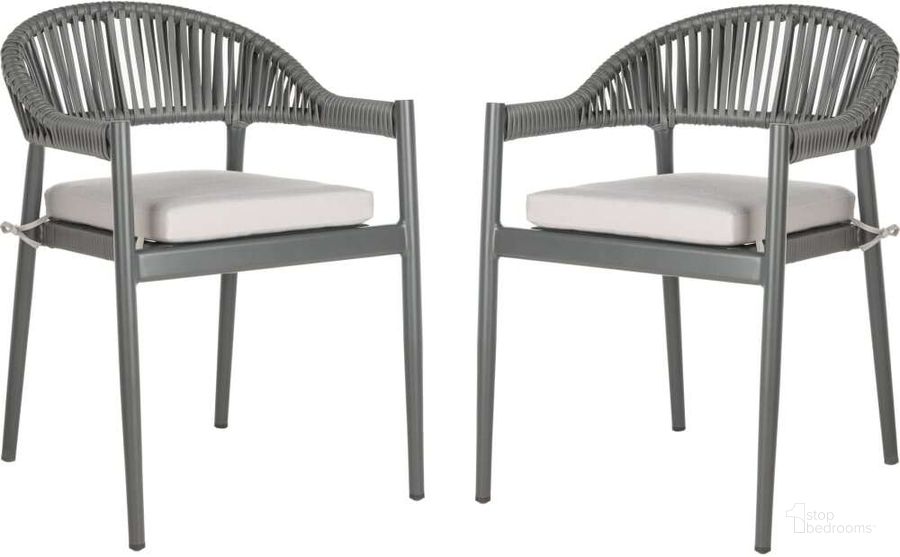 The appearance of Greer Gray With Gray Cushion Stackable Rope Chair Set of 2 designed by Safavieh in the modern / contemporary interior design. This grey piece of furniture  was selected by 1StopBedrooms from Safavieh PAT Collection to add a touch of cosiness and style into your home. Sku: PAT4023A-SET2. Product Type: Chair. Material: Aluminium. Image1
