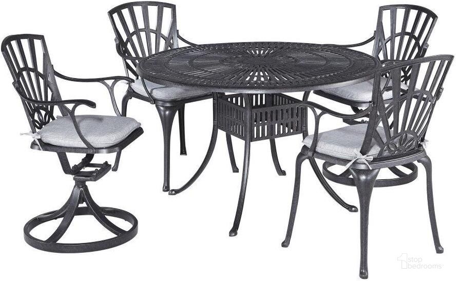 The appearance of Grenada Charcoal 5 Piece Outdoor Dining Set 6660-3258C designed by Homestyles in the traditional interior design. This charcoal piece of furniture  was selected by 1StopBedrooms from Grenada Collection to add a touch of cosiness and style into your home. Sku: 6660-32;6660-53;6660-53;6660-CUS;6660-CUS;6660-CUS;6660-CUS;6660-80. Table Base Style: Trestle. Table Top Shape: Round. Material: Aluminum. Product Type: Outdoor Dining Set. Image1