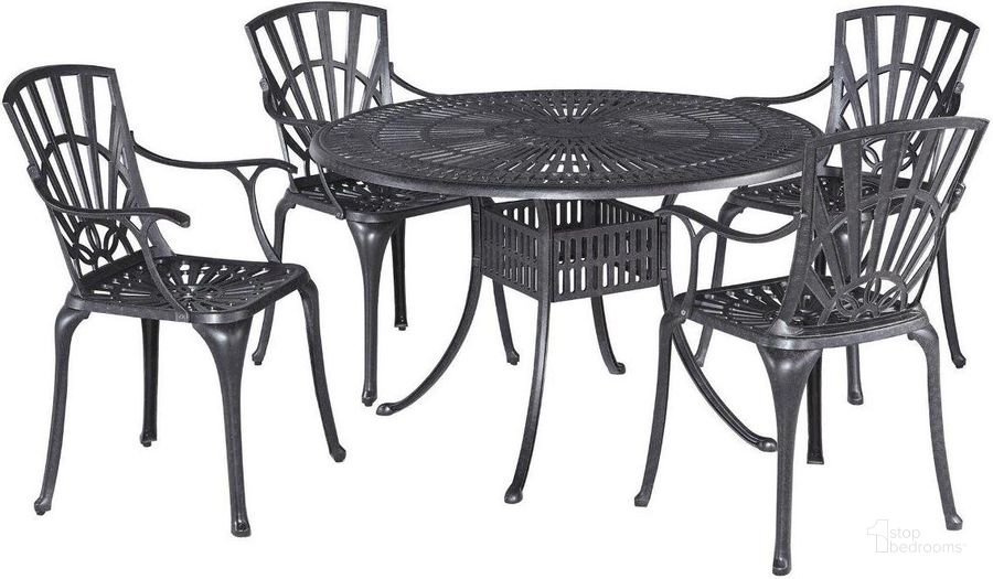 The appearance of Grenada Charcoal 5 Piece Outdoor Dining Set 6660-328 designed by Homestyles in the traditional interior design. This charcoal piece of furniture  was selected by 1StopBedrooms from Grenada Collection to add a touch of cosiness and style into your home. Sku: 6660-32;6660-80;6660-80. Table Base Style: Trestle. Table Top Shape: Round. Material: Aluminum. Product Type: Outdoor Dining Set. Image1