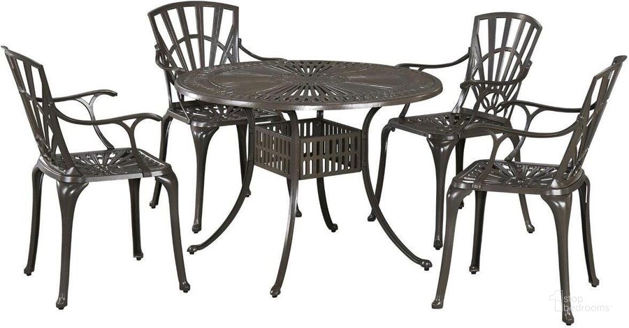 The appearance of Grenada Khaki Gray 5 Piece Outdoor Dining Set 6661-308 designed by Homestyles in the traditional interior design. This gray piece of furniture  was selected by 1StopBedrooms from Grenada Collection to add a touch of cosiness and style into your home. Sku: 6661-30;6661-80;6661-80. Table Base Style: Trestle. Table Top Shape: Round. Material: Aluminum. Product Type: Outdoor Dining Set. Image1
