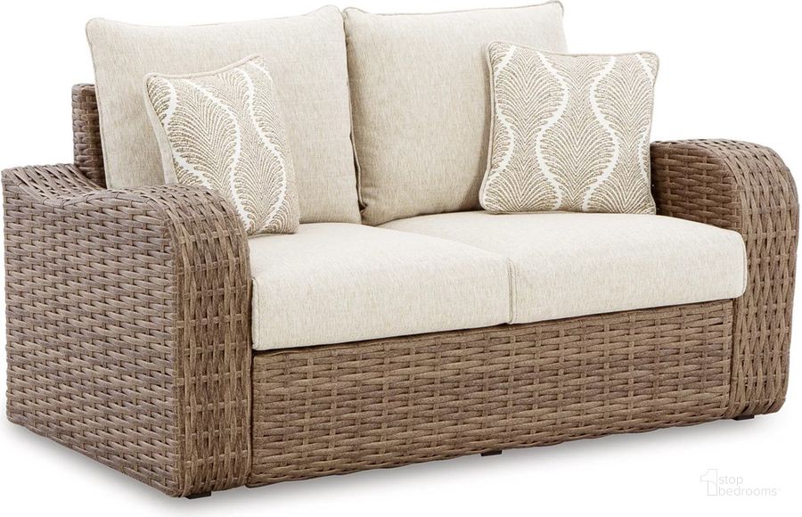 The appearance of Greta Banks Beige Outdoor Loveseat 0qd24489265 designed by Off 5th Home in the transitional interior design. This beige piece of furniture  was selected by 1StopBedrooms from Greta Banks Collection to add a touch of cosiness and style into your home. Sku: P507-835. Material: Fabric. Product Type: Outdoor Loveseat. Image1