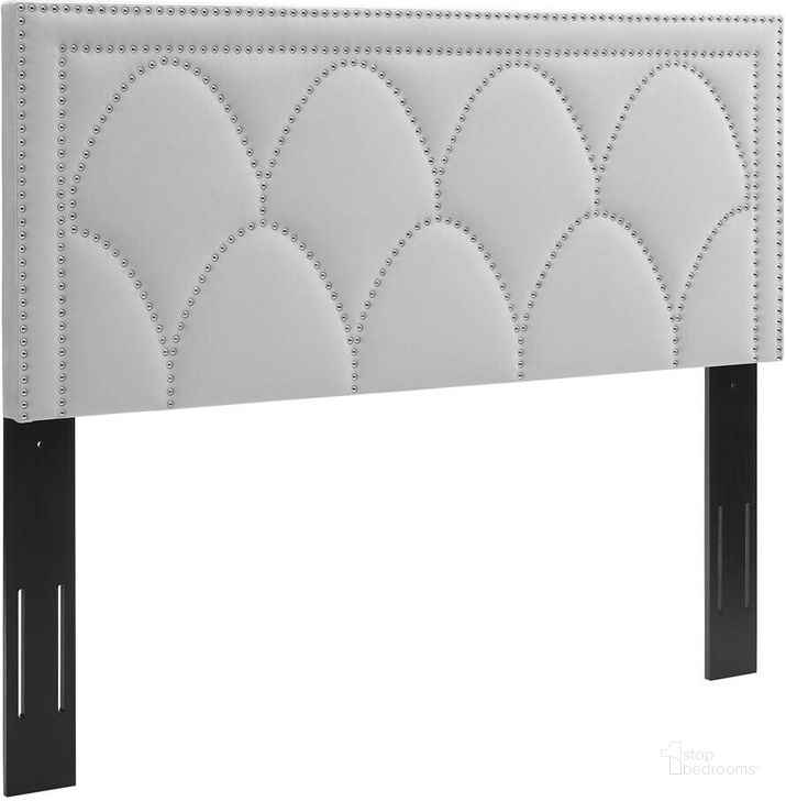 The appearance of Greta Performance Velvet King/California King Headboard In Light Gray designed by Modway in the  interior design. This light gray piece of furniture  was selected by 1StopBedrooms from Greta Collection to add a touch of cosiness and style into your home. Sku: MOD-6322-LGR. Product Type: Headboard. Bed Size: King. Material: MDF. Image1