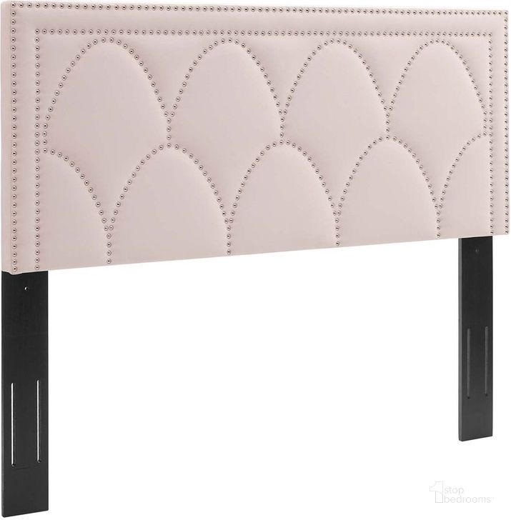 The appearance of Greta Performance Velvet King/California King Headboard In Pink designed by Modway in the  interior design. This pink piece of furniture  was selected by 1StopBedrooms from Greta Collection to add a touch of cosiness and style into your home. Sku: MOD-6322-PNK. Product Type: Headboard. Bed Size: King. Material: MDF. Image1
