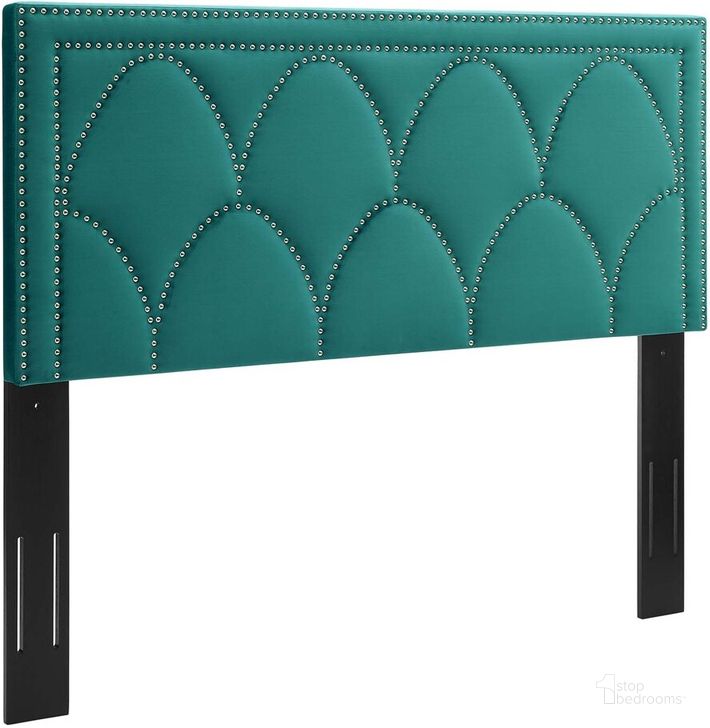 The appearance of Greta Performance Velvet King/California King Headboard In Teal designed by Modway in the  interior design. This teal piece of furniture  was selected by 1StopBedrooms from Greta Collection to add a touch of cosiness and style into your home. Sku: MOD-6322-TEA. Product Type: Headboard. Bed Size: King. Material: MDF. Image1
