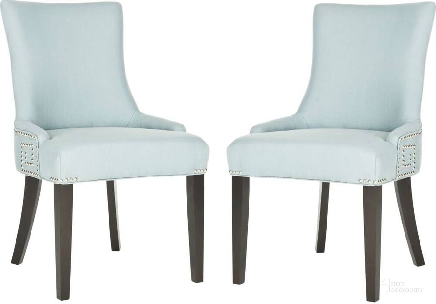 The appearance of Gretchen Light Blue and Espresso 20 Inch Side Chair designed by Safavieh in the transitional interior design. This light blue piece of furniture  was selected by 1StopBedrooms from Gretchen Collection to add a touch of cosiness and style into your home. Sku: MCR4718B-SET2. Product Type: Dining Chair. Material: Stainless Steel. Image1