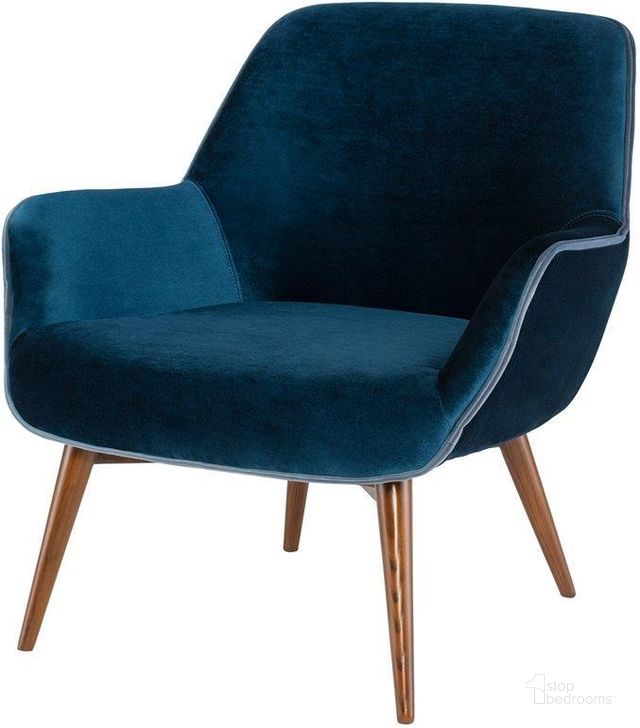 The appearance of Gretchen Midnight Blue Single Seat Sofa designed by Nuevo in the modern / contemporary interior design. This blue piece of furniture  was selected by 1StopBedrooms from Gretchen Collection to add a touch of cosiness and style into your home. Sku: HGSC175. Material: Wood. Product Type: Accent Chair. Image1