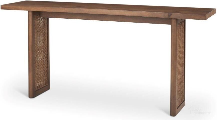 The appearance of Grier Medium Brown Solid Wood With Cane Console Table designed by Mercana in the modern / contemporary interior design. This medium brown piece of furniture  was selected by 1StopBedrooms from Grier Collection to add a touch of cosiness and style into your home. Sku: 69906. Material: Wood. Product Type: Console Table. Image1