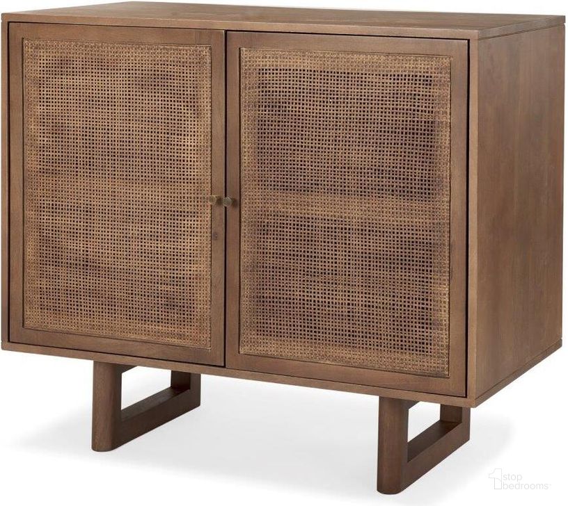 The appearance of Grier Medium Brown Wood With Cane 2 Door Accent Cabinet designed by Mercana in the modern / contemporary interior design. This medium brown piece of furniture  was selected by 1StopBedrooms from Grier Collection to add a touch of cosiness and style into your home. Sku: 69920. Material: Wood. Product Type: Accent Cabinet. Image1