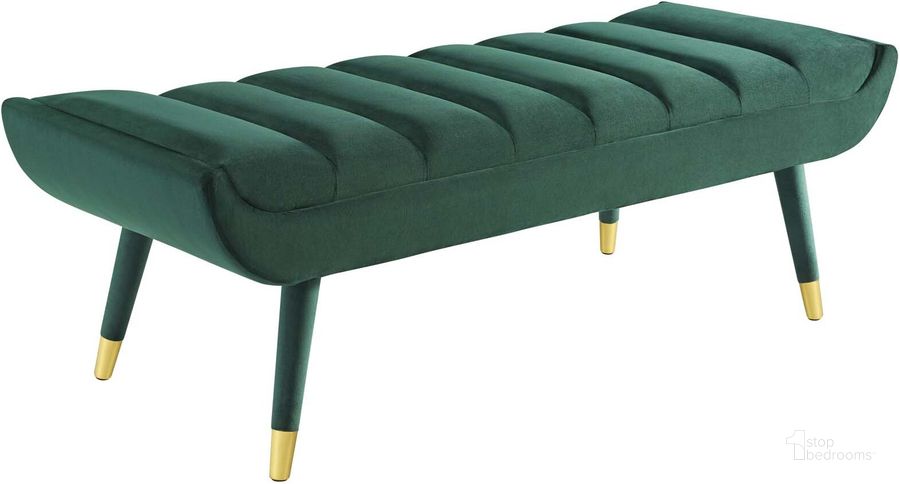 The appearance of Guess Green Channel Tufted Performance Velvet Accent Bench designed by Modway in the modern / contemporary interior design. This green piece of furniture  was selected by 1StopBedrooms from Guess Collection to add a touch of cosiness and style into your home. Sku: EEI-3484-GRN. Material: Wood. Product Type: Accent and Storage Bench. Image1