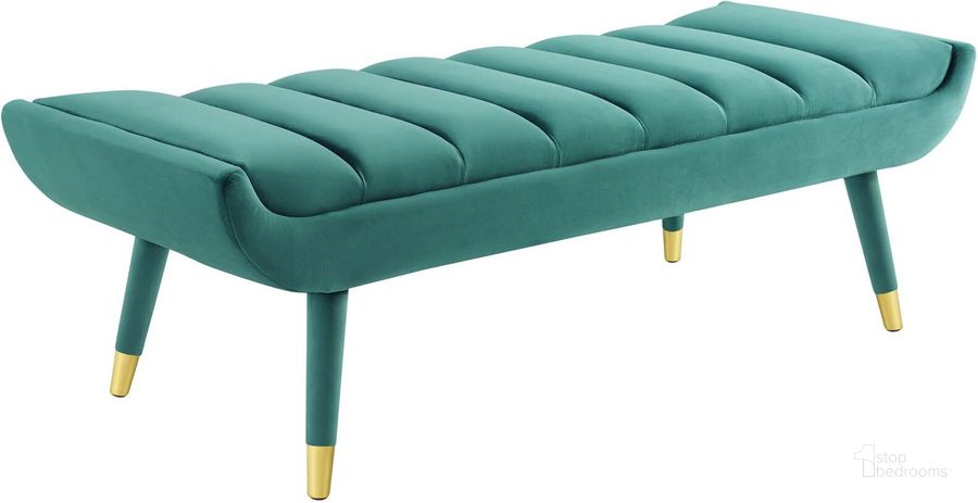 The appearance of Guess Teal Channel Tufted Performance Velvet Accent Bench designed by Modway in the modern / contemporary interior design. This teal piece of furniture  was selected by 1StopBedrooms from Guess Collection to add a touch of cosiness and style into your home. Sku: EEI-3484-TEA. Material: Wood. Product Type: Accent and Storage Bench. Image1