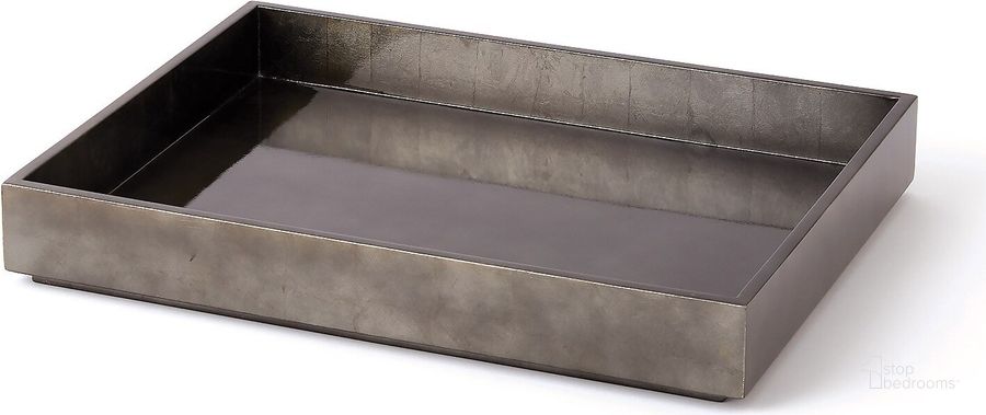 The appearance of Gunmetal Silver Leaf Rectangle Small Tray In Gray designed by Global Views in the modern / contemporary interior design. This gray piece of furniture  was selected by 1StopBedrooms from Gunmetal Collection to add a touch of cosiness and style into your home. Sku: 7.20173. Product Type: Tray. Material: MDF. Image1