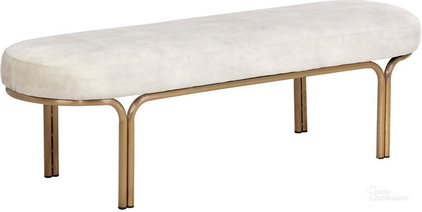 The appearance of Gwen Bench In Nono Cream designed by Sunpan in the modern / contemporary interior design. This cream piece of furniture  was selected by 1StopBedrooms from Gwen Collection to add a touch of cosiness and style into your home. Sku: 107584. Material: Fabric. Product Type: Bench. Image1
