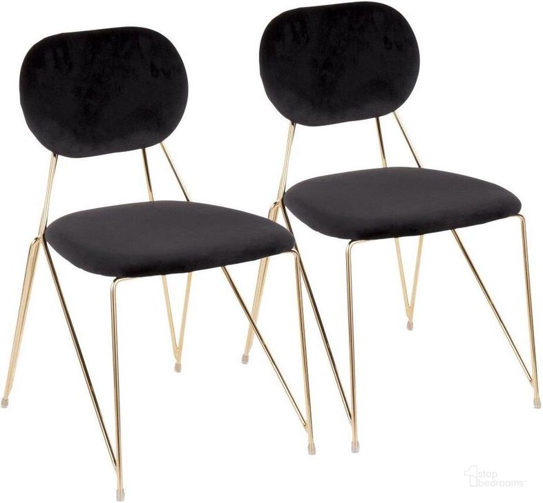 The appearance of Gwen Contemporary-Glam Chair In Gold Metal With Black Velvet - Set Of 2 designed by Lumisource in the modern / contemporary interior design. This gold piece of furniture  was selected by 1StopBedrooms from Gwen Collection to add a touch of cosiness and style into your home. Sku: CH-GWEN AU+BK2. Product Type: Chair. Material: Velvet. Image1