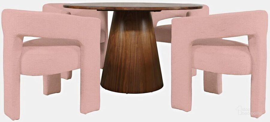 The appearance of Gwen Luxury Mid-Century Modern Five Piece Dining Set With Upholstered Chairs In Pink designed by Jofran in the transitional interior design. This pink piece of furniture  was selected by 1StopBedrooms from Gwen Collection to add a touch of cosiness and style into your home. Sku: 2271-NASHD-4PNK. Product Type: Dining Room Set. Material: MDF. Image1