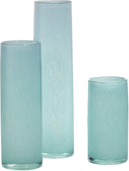 The appearance of Gwendolyn Hand Blown Vases In Sky Blue Set Of 3 designed by Jamie Young Company in the coastal interior design. This sky blue piece of furniture  was selected by 1StopBedrooms from Gwendolyn Collection to add a touch of cosiness and style into your home. Sku: 7GWEN-VABL. Material: Glass. Product Type: Vase. Image1