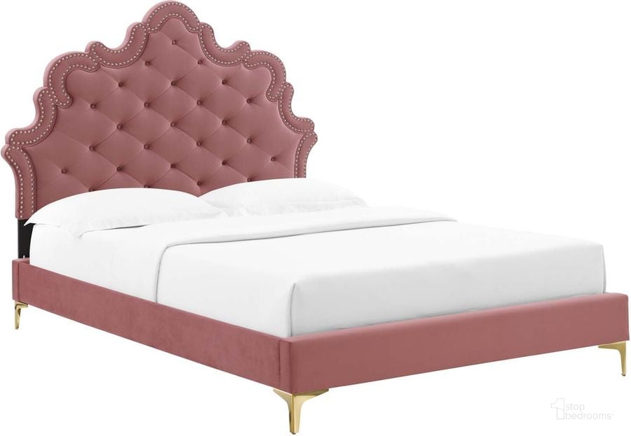 The appearance of Gwyneth Tufted Performance Velvet King Platform Bed MOD-6760-DUS designed by Modway in the modern / contemporary interior design. This dusty rose piece of furniture  was selected by 1StopBedrooms from Gwyneth Collection to add a touch of cosiness and style into your home. Sku: MOD-6760-DUS. Bed Type: Platform Bed. Product Type: Platform Bed. Bed Size: King. Material: MDF. Image1