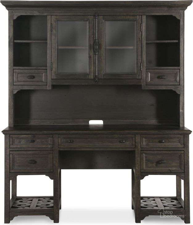 The appearance of Bellamy Deep Weathered Pine Desk With Hutch designed by Magnussen in the transitional interior design. This gray piece of furniture  was selected by 1StopBedrooms from Bellamy Collection to add a touch of cosiness and style into your home. Sku: H2491-05T;H2491-05B. Product Type: Desk & Hutch. Material: Solid Pine. Image1
