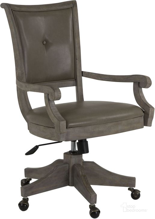 The appearance of Lancaster Dove Tail Grey Swivel Chair designed by Magnussen in the rustic / southwestern interior design. This brown piece of furniture  was selected by 1StopBedrooms from Lancaster Collection to add a touch of cosiness and style into your home. Sku: H4352-82. Product Type: Office Chair. Material: Vinyl. Image1