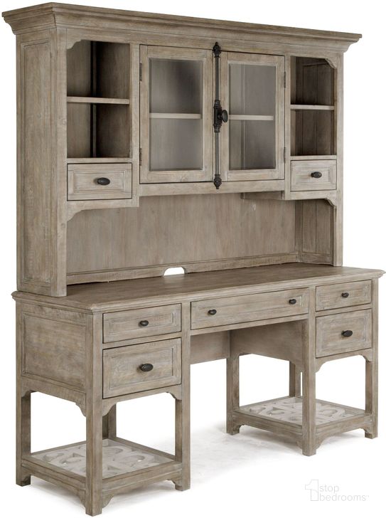 The appearance of Tinley Park Dove Tail Grey Desk with Hutch designed by Magnussen in the rustic / southwestern interior design. This gray piece of furniture  was selected by 1StopBedrooms from Tinley Park Collection to add a touch of cosiness and style into your home. Sku: H4646-05T;H4646-05B. Material: Wood. Product Type: Desk & Hutch. Image1
