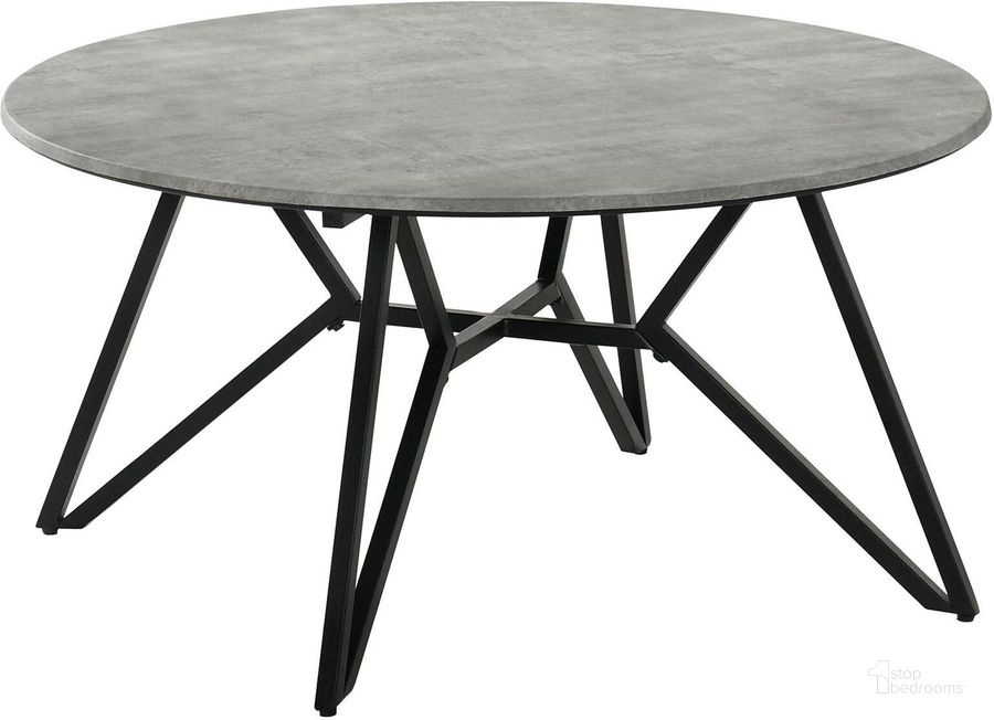 The appearance of Hadi Round Coffee Table with Hairpin Legs In Cement and Gunmetal designed by Coaster in the modern / contemporary interior design. This cement/gunmetal piece of furniture  was selected by 1StopBedrooms from Hadi Collection to add a touch of cosiness and style into your home. Sku: 736178. Material: Wood. Product Type: Coffee Table. Image1