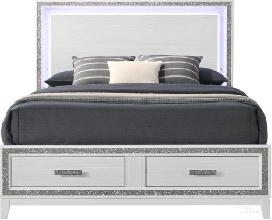 The appearance of Haiden King Bed With Storage In Led And White designed by ACME in the modern / contemporary interior design. This white piece of furniture  was selected by 1StopBedrooms from Haiden Collection to add a touch of cosiness and style into your home. Sku: BD01742EK1;BD01742EK2;BD01742EK3. Bed Type: Storage Bed. Product Type: Storage Bed. Bed Size: King. Image1