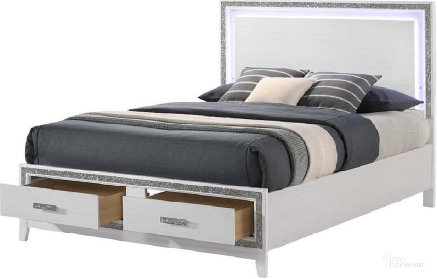 The appearance of Haiden Queen Bed With Storage In Led And White designed by ACME in the modern / contemporary interior design. This white piece of furniture  was selected by 1StopBedrooms from Haiden Collection to add a touch of cosiness and style into your home. Sku: BD01425Q1;BD01425Q2;BD01425Q3. Bed Type: Storage Bed. Product Type: Storage Bed. Bed Size: Queen. Image1