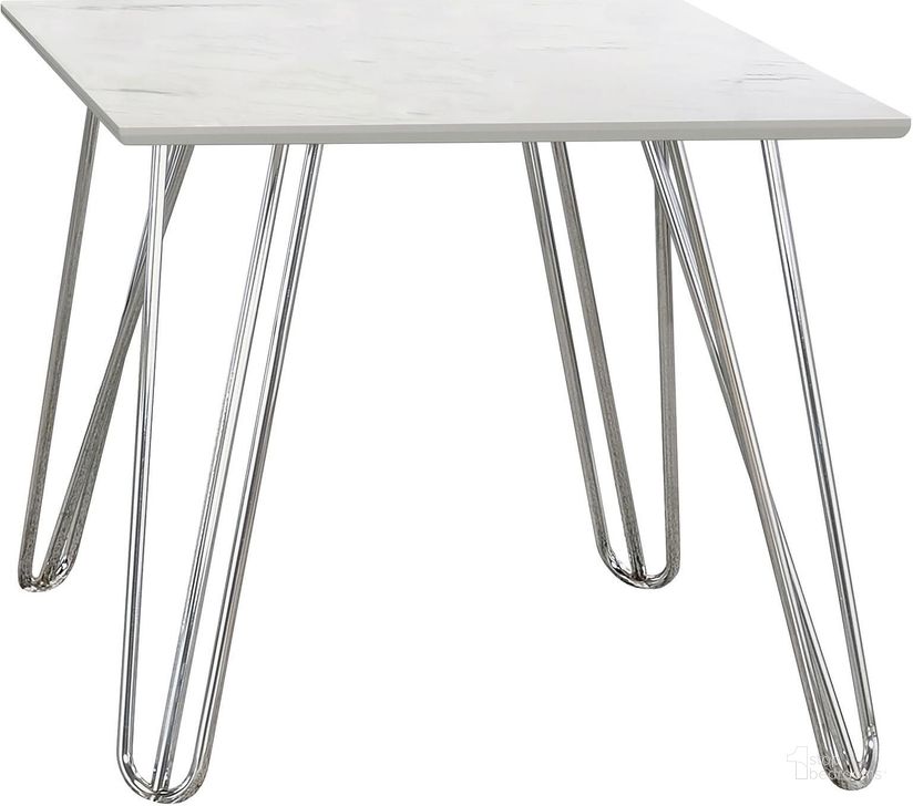 The appearance of Hairpin Leg Square End Table In White And Chrome designed by Coaster in the modern / contemporary interior design. This white piece of furniture  was selected by 1StopBedrooms from  to add a touch of cosiness and style into your home. Sku: 724287. Material: Metal. Product Type: End Table. Image1