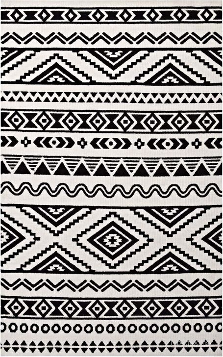 The appearance of Haku Black and White Geometric Moroccan Tribal 8x10 Area Rug designed by Modway in the modern / contemporary interior design. This black and white piece of furniture  was selected by 1StopBedrooms from Haku Collection to add a touch of cosiness and style into your home. Sku: R-1010A-810. Material: Polyester. Product Type: Area Rugs. Image1