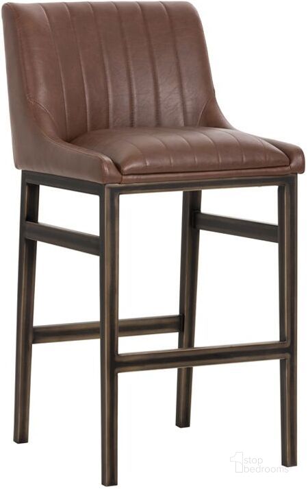 The appearance of Halden Vintage Cognac Armless Bar Stool designed by Sunpan in the transitional interior design. This brown piece of furniture  was selected by 1StopBedrooms from Halden Collection to add a touch of cosiness and style into your home. Sku: 101742. Material: Faux Leather. Product Type: Barstool. Image1