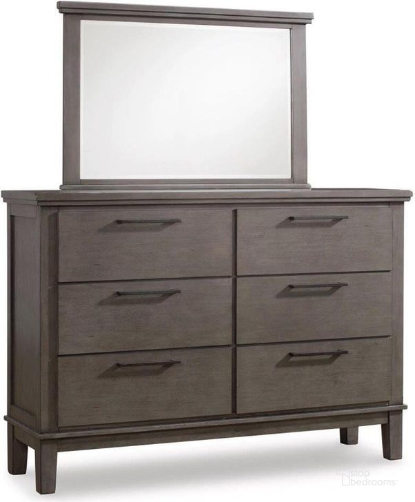 The appearance of Hallanden Dresser and Mirror In Gray designed by Signature Design by Ashley in the modern / contemporary interior design. This gray piece of furniture  was selected by 1StopBedrooms from Hallanden Collection to add a touch of cosiness and style into your home. Sku: B649-31;B649-36. Material: Wood. Product Type: Dresser and Mirror. Image1
