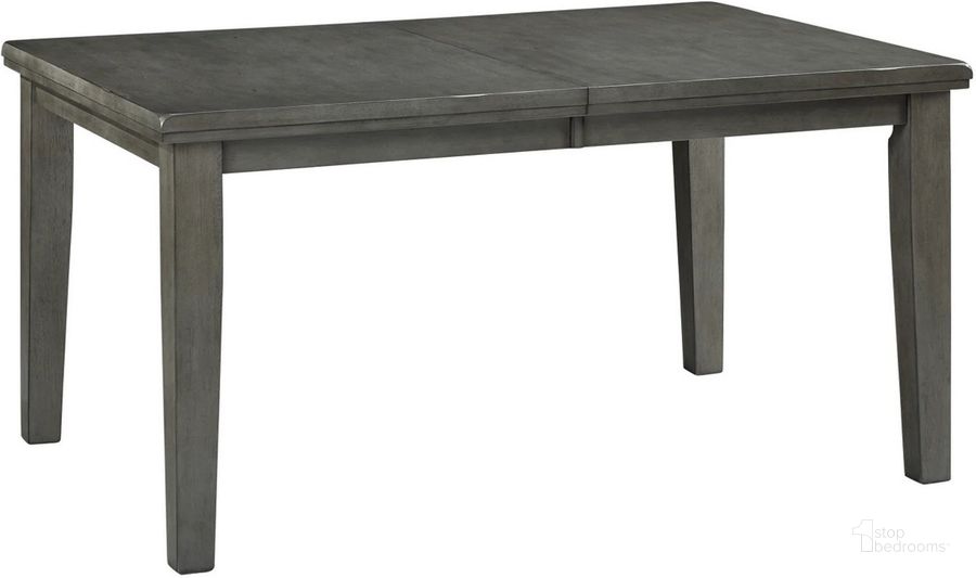 The appearance of Hallanden Gray RECT DRM Butterfly EXT Table designed by Signature Design by Ashley in the modern / contemporary interior design. This gray piece of furniture  was selected by 1StopBedrooms from Hallanden Collection to add a touch of cosiness and style into your home. Sku: D589-35. Table Base Style: Legs. Material: Wood. Product Type: Dining Table. Table Top Shape: Rectangular. Size: 42". Image1