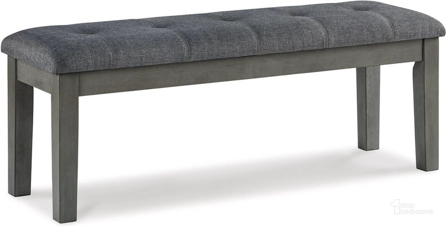 The appearance of Hallanden Two-tone Gray Large Upholstered Dining Room Bench designed by Signature Design by Ashley in the modern / contemporary interior design. This two-tone gray piece of furniture  was selected by 1StopBedrooms from Hallanden Collection to add a touch of cosiness and style into your home. Sku: D589-00. Material: Fabric. Product Type: Dining Bench. Image1