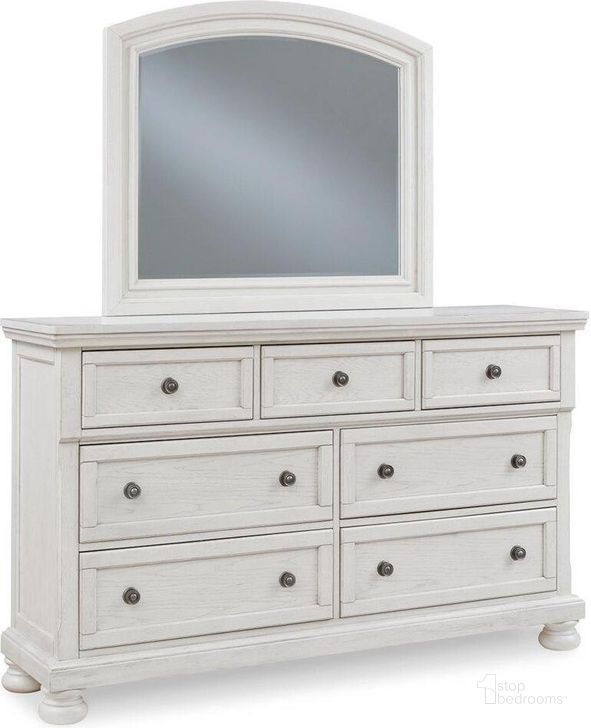 The appearance of Hallersville Antique White Dresser and Mirror 0qd24542276 designed by Isaac Tahari in the transitional interior design. This antique white piece of furniture  was selected by 1StopBedrooms from Hallersville Collection to add a touch of cosiness and style into your home. Sku: B742-31;B742-36. Material: Wood. Product Type: Dresser and Mirror. Image1