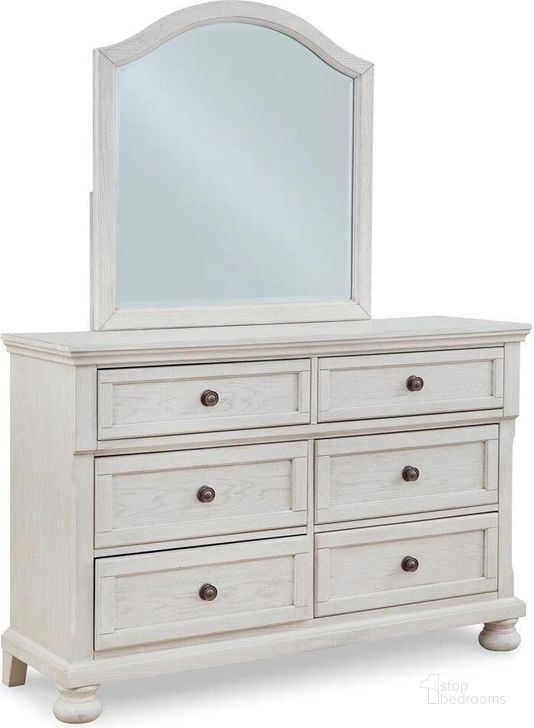 The appearance of Hallersville Antique White Dresser and Mirror 0qd24542277 designed by Isaac Tahari in the transitional interior design. This antique white piece of furniture  was selected by 1StopBedrooms from Hallersville Collection to add a touch of cosiness and style into your home. Sku: B742-21;B742-26. Material: Wood. Product Type: Dresser and Mirror. Image1