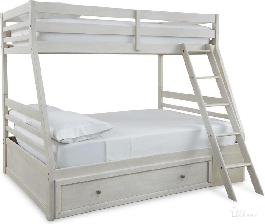 The appearance of Hallersville Antique White Twin Over Full Bunk Bed 0qd24401802 designed by Isaac Tahari in the transitional interior design. This antique white piece of furniture  was selected by 1StopBedrooms from Hallersville Collection to add a touch of cosiness and style into your home. Sku: B742-50;B742-58P;B742-58R. Bed Type: Bunk Bed. Material: Wood. Product Type: Bunk Bed. Bed Size: Twin Over Full. Image1