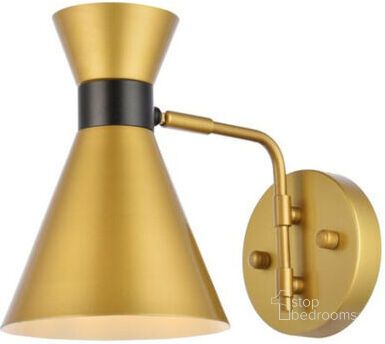 The appearance of Halycon 6 Inch Light Brass Wall Sconce designed by Elegant Lighting in the transitional interior design. This brass and black piece of furniture  was selected by 1StopBedrooms from Halycon Collection to add a touch of cosiness and style into your home. Sku: LD2353BR. Product Type: Wall Sconce. Material: Iron. Image1