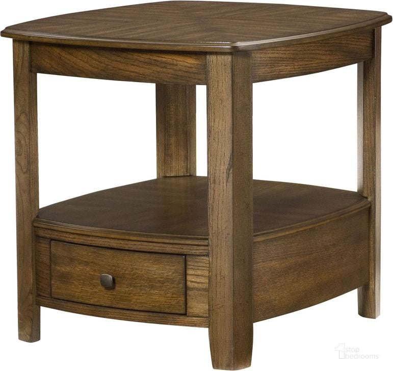 The appearance of Primo Warm Medium Brown Rectangular Drawer End Table designed by Hammary in the transitional interior design. This brown piece of furniture  was selected by 1StopBedrooms from Primo Collection to add a touch of cosiness and style into your home. Sku: 446-915. Material: Wood. Product Type: End Table. Table Top Shape: Rectangular.