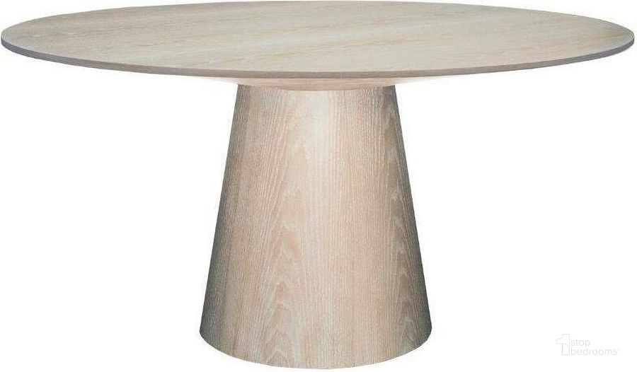 The appearance of Hamilton Cerused Oak Round Dining Table designed by Worlds Away in the transitional interior design. This beige piece of furniture  was selected by 1StopBedrooms from Hamilton Collection to add a touch of cosiness and style into your home. Sku: HAMILTON CO. Table Base Style: Pedestal. Table Top Shape: Round. Product Type: Dining Table. Material: MDF. Size: 59.